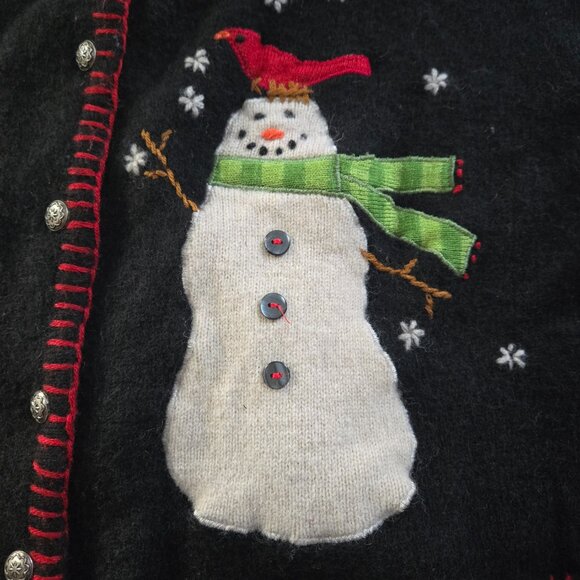 Vintage Coldwater Creek Ugly Christmas Sweater Vest Cardigan Size S Snowmen - Picture 4 of 7